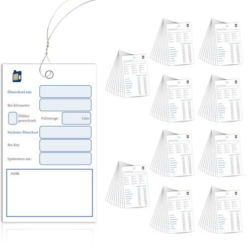 100 Stück Ölwechsel anhänger Öl Schilder mit draht Ölwechselzettel Öl anhänger Öl Service Anhänger Ölwechsel schilder 6x10cm