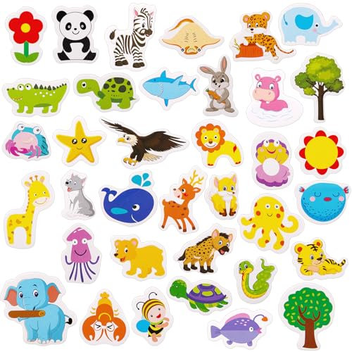 36PCS Wooden Animal Magnets, Fridge Magnets for Kids Toddlers, Cartoon Animals Refrigerator Magnets Toy Whiteboard Magnets Learning Toys for Kids Early Development Preschool Learning