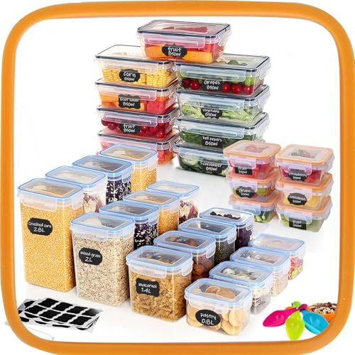 Ordeluxe 31 recipientes herméticos para alimentos, caja hermética para alimentos, caja de plástico para cocina, Perfectos para almacenar todo tipo de alimentos, incluidos espaguetis de 25 cm