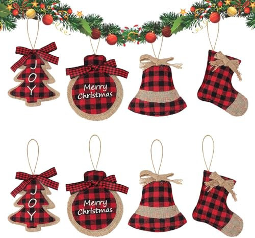 Ornamento Per Albero Di Natale - Ciondolo Per Albero Di Natale Da 8 Pezzi, Ciondolo Per Albero Di Natale | Ornamenti Per L'albero Di Natale A Quadri Di Bufalo, Ciondolo Da Appendere Al Festival Per La