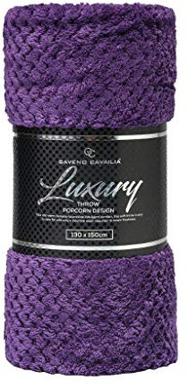 Waffle Popcorn Honeycomb Throws Blankets Super Soft Warm Cosy Throw Over Sofa Sette Bed Blankets Extra Large Snuggle Fleece Thermal Throws For Kids & Adults (Purple, Single - 130 x 150cm)