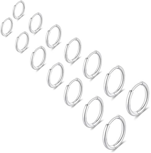 XENQITO 7 Pares Pendientes de Aro,de Acero Pendientes Hombre,Aros Acero Inoxidable,Pendientes de Aro Pequeños de Cartílago para Hombre y Mujer,Aretes de Aro Hipoalergénicos de Acero Inoxidable,8-20 mm