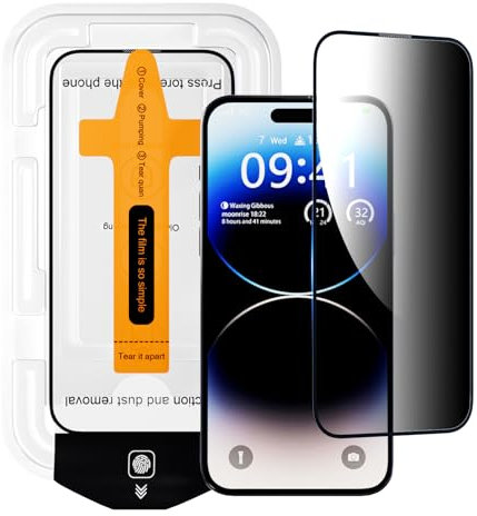 CasurvivePro Protector de pantalla antiespía para iPhone 15/iPhone 16, resistente a los arañazos y duradero, herramientas de instalación adecuadas, 1 unidad