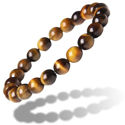 Favson Tigerauge Armband,Armbänder Aus Natursteinen,19cm Elastisches Armband Mit 8mm Perlen,Braune Perlen Für Armbänder,Damen Und Herren Naturstein Armband,Naturstein,Tigerauge