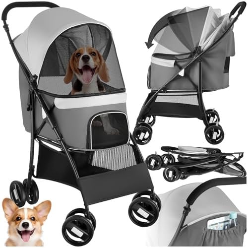 tectake® Transportwagen für Hunde, Katze, Haustiere, mit Sicherheitsleine, Hundewagen, Hundebuggy, Katzenwagen, Reisebuggy, Hundekinderwagen, Pet Stroller, Katzenbuggy, für Reise, Auto, Krankheit,