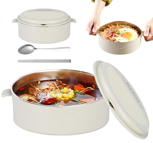 Ramen Schüssel,1.5L Ramenschale Aus Edelstahl, Ramen Bowl, Instant Nudeln Schüssel, Ramen Schüssel mit Deckel, Mit Löffel Und Essstäbchen, für Lebensmittel, Bento, Mittagessen