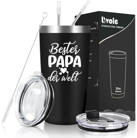 Livole Papa Geschenk zum Vatertag, Vatertagsgeschenke, Bester Papa der Welt, Vater Tochter Geschenk, Thermobecher Vatertag, Geschenke für Vater Männer Weihnachten, 600ml Edelstahl Vakuum Weinbecher