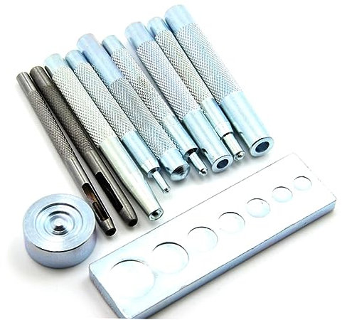 Angoily 11piezas Herramientas Presión Para Marroquinería Kit De Punzón y Troquel Con Remachador Con Base Para Remachar Botones Manualidades
