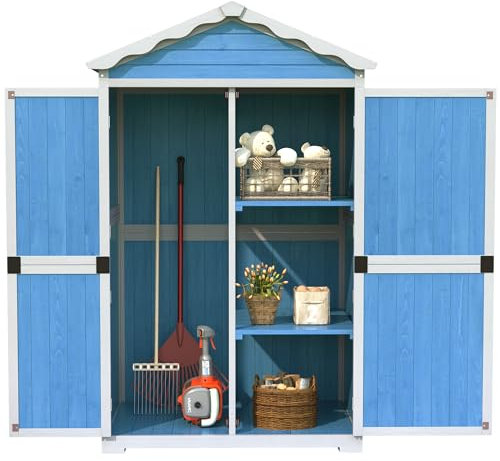 Capanno da Giardino in Legno con Scaffali - Dimensioni Multiple e Colori Naturali, Design Antipioggia PVC (Montaggio Facile e Personalizzabile) (Blu, 93 * 45 * 179 cm)