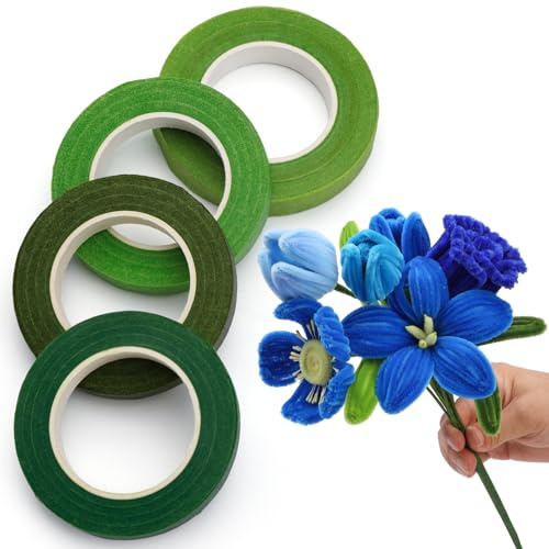 SUVSOON Florist Tape, 4 Rolls of 1/2 in Wide Floral Tapes Green with 4 Colors, Flower Tape Green for Bouquet Stem Wrapped Flower Crafts Diy Projects