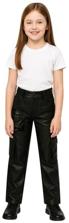 A2Z 4 Kids Girls Faux Leather Cargo Trousers Black Ages 6-14 | Straight Leg PU Pants Multi Pockets Casual Party Streetwear Stylish