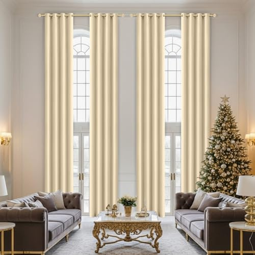 Lapalife Extra Long Blackout Curtains 365cm (12ft) - Thermal Insulated Room Darkening Drapes, Light & Heat Blocking, Eyelet Design, for Living Room & Bedroom,Beige,1 Panel