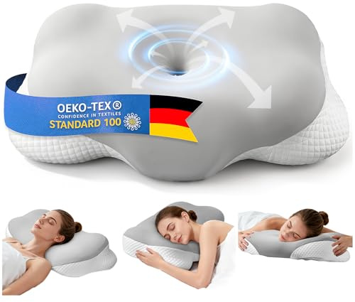 Memory Foam Kissen, Ergonomisches Nackenkissen Kopfkissen mit Massagezonen, Nackenstützkissen zur Linderung von Nackenschmerzen Seitenschläferkissen für Seiten, Rücken & Bauchschläfer (Hellgrau)