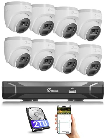 Loocam Kit Camaras de Vigilancia PoE, 8CH con Disco Duro de 2TB | 8 Cámaras IP PoE Exterior 4MP, Grabación 24/7, Visión Nocturna IR 30m, Detección de Personas/Vehículos, Audio Bidireccional
