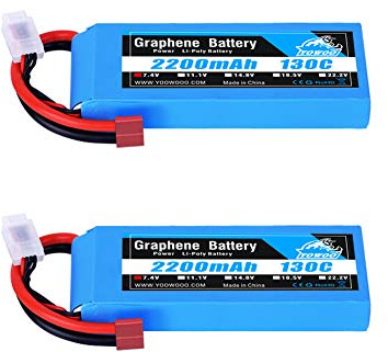 Yowoo 2 Pack 2S 7.4V 2200mAh 130C Lipo Akku mit Deans T Stecker High Performance Graphene Lipo für Traxxas 1 16 E Revo VXL Slash Summit Losi Mini 8ight und mehr RC Cars