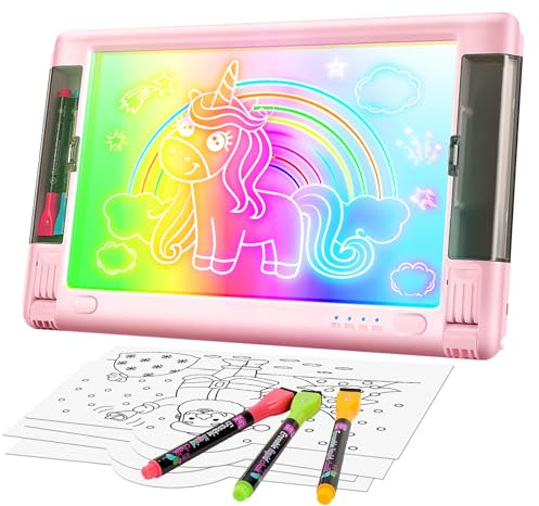 LED-Zeichentafel Wiederaufladbare, 15 Zoll 9 Farben Lichteffekte Neon Kunst Schreib-Tablet zum Nachzeichnen für Kinder, Skizzen Geschenkspielzeug für Teenager, 5 Marker