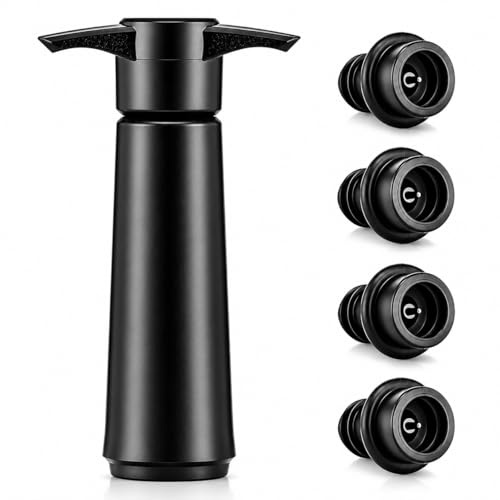 Wine Vacuum Pump with 4 Stoppers, Wine Bottle Stopper, Wine Stoppers for Wine Bottles, Wine Saver Vacuum Pump Stoppers to Keep Wine Fresh After Opening, Easy Use Wine Preserver Accessory