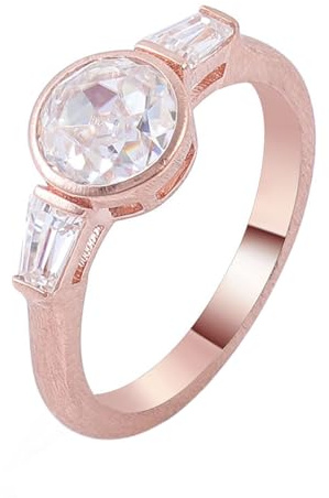 Musihy Donna Oro rosa 18 carati Anello promessa spazzolato con moissanite rotonda geometrica 2ct, Taglia 18,5