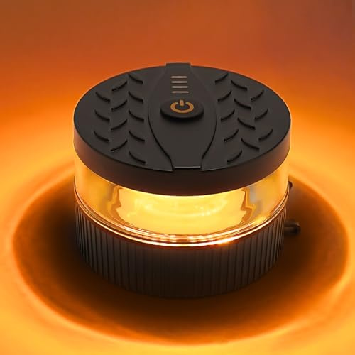 PKINGLAKE Battery Operated Amber Beacon Strobe Light w/Magnetic Base, Portable USB-C Rechargeable Mini Roof Top LED Warning Emergency Flashing Lights for Trucks, Vehicles, Car, Tractor 1-Pcs