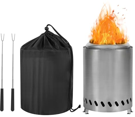 CAMPORG Rauchfreie Feuerschale 18cm Edelstahl – Tischkamin Outdoor für Garten & Balkon, Mini Feuerkorb für BBQ mit Pellets oder Holz, Tragbar & Kompakt, Silber