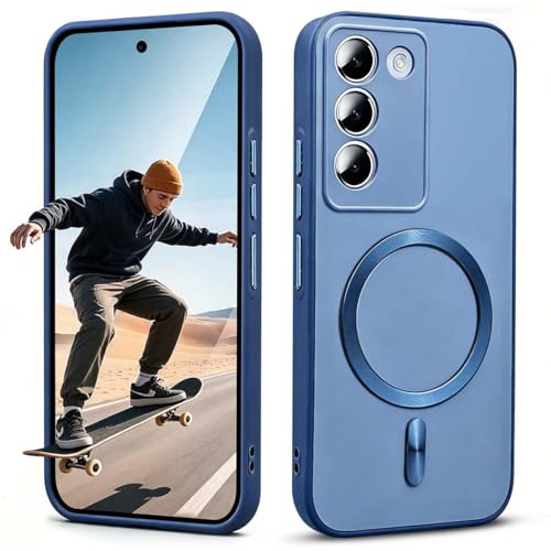 BEEJTUNY Hülle Für VIVO V40 SE 5G, Handyhülle Mit Integriertem Metallring Kompatibel Mit Magnetischem Zubehör, Kabelloses Laden Unterstützt Schutz.Blau