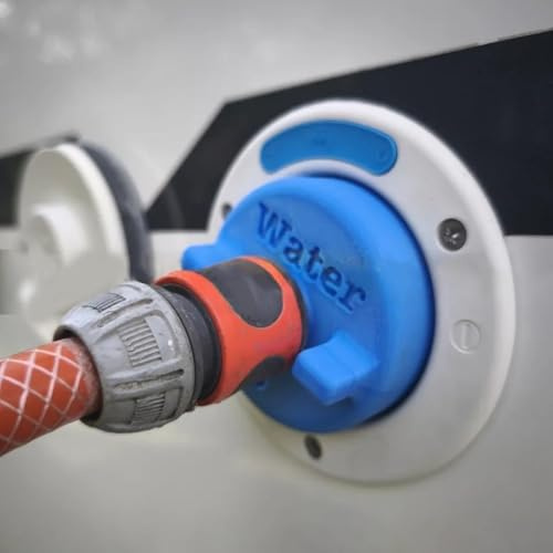 Axorafow Wasserzusetzender Gadget-Adapter für Boote, Yachten, Wohnwagen, LKWs, 7,7 x 7,7 x 7,2 cm, Kunststoff-Wassereinlasskappe mit integriertem Dichtungswerkzeug, für leicht zu öffnenden Stil, Blau