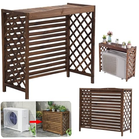 Cache Climatiseur Exterieur En Bois Support De Climatiseur Climatiseur Split Cache Clim Imperméable Et Protection Solaire Cache Climatiseur Vérandas Housse Climatiseur Extérieur(86x35x80cm)