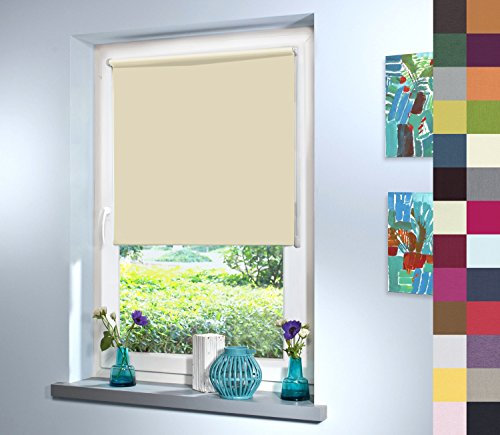 Sun World Verdunkelungsrollo nach Maß, Rollo nach Maß, Maßanfertigung Innenrollo, Balkontür, Rollos nach Maß, Blickdicht, für Fenster & Türen, Klemmfix ohne Bohren (140cm Höhe x 95cm Breite/Beige)
