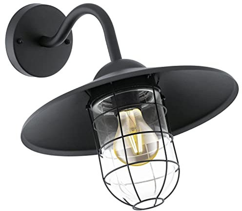 Licht-Erlebnisse Maritime Wandleuchte ausladend mit Arm Maritim Schwarz Klar flach E27 Außenleuchte Schiffsleuchte Hofleuchte Hoflampe Wandlampe