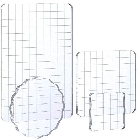 Whaline Large Acrylic Stamp Block Clear Stamping Tools Set with Grid Lines for Art Crafts Scrapbooking, 4 Pack