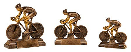 Henecka Radsport-Pokal, Resinfigur Radsport Herren, altgold Bronze, mit Wunschgravur, Größe 13 cm