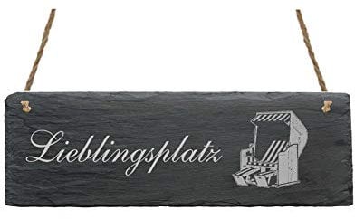 Schiefertafel Gravur LIEBLINGSPLATZ Schild mit Strandkorb Motiv 22 x 8 cm | Dekolando Home Accessoires