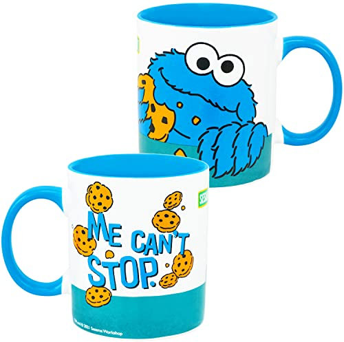 United Labels Sesamstraße Tasse 320 ml, Krümelmonster Me can´t Stop, Weiß Blau, Kaffeebecher aus Keramik, Kaffeetasse mit Geschenkbox