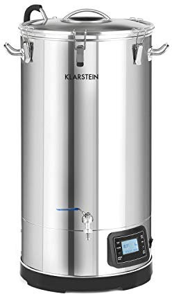 KLARSTEIN Mundschenk - Cuve de brassage, Cuve fermentation bière, MemoryBrew, Ecran LCD, Inox 304, Avec tamis et récipient à grains, Chauffage de 3000 W, 65 L - Argent