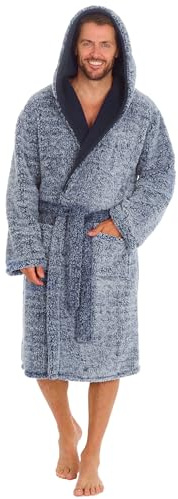 Undercover Men's Borg Fleece Dressing Gown – Hooded Warm Bathrobe, Cosy Winter Housecoat with Waist Tie & 2 Front Pockets, Soft Plush Robe