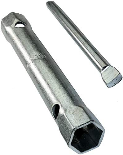 AERZETIX - C45640 - Rohrschlüssel Gerade 14x15mm 6-Seiten mit starrem Stift/abnehmbarer Klemme Tourniquet - Drehkreuz - Monoblock - Doppelter Rohrschlüssel - Gewindebohrer - aus CR-V-Stahl