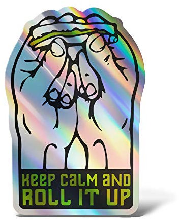 Erreinge® Adesivo Olografico 10 cm Keep Calm and Roll It Weed Marijuana Sticker stampato per Auto Moto Parete Paraurti Computer Portatile Bagagli Biciclette