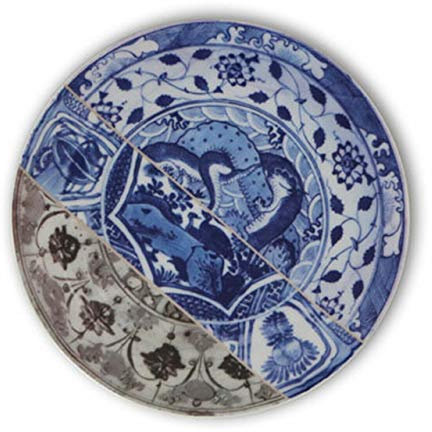Mineheart Porzellan-Servierteller im antiken Kintsugi-Design, aus feinem Porzellan, hergestellt mit blauem und Eschen-Druck, unübertroffenes Design.