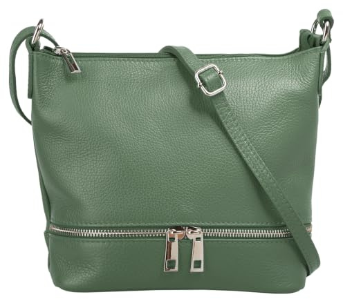 Cluty Umhängetasche Echt Leder Damen Made in Italy, verstellbarer Schultergurt, Handtasche mit Reißverschlüssen, verstärkter Boden