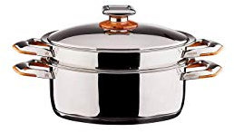 Philipiak Milano Olla Ovalada 6L con Olla a Vapor Philipiak Futuro, Acero Inoxidable CR-Ni 18/10, La Base Gruesa, Termómetro Incorporado