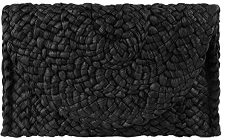 EVEOUT Paille Tissée Sac à Main pour Femmes Vintage Pochettes et Clutches Portefeuille Sac de Vacances à la Plage Noir