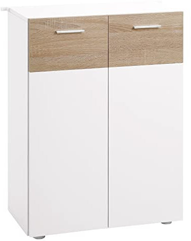 kleankin Badezimmerschrank Badschrank Multifunktionsschrank Sideboard mit 3 Regalfächer verstellbar für Badezimmer Flur Eingangsbereich Spanplatte Weiß+Natur 60 x 30 x 85 cm