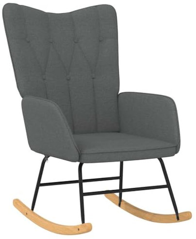 vidaXL Schaukelstuhl, Schwingstuhl mit Armlehne, Schaukelsessel mit Holzkufen Stahlgestell, Relaxsessel Schwingsessel Wohnzimmer, Modern, Dunkelgrau Stoff
