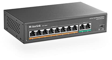 mokerlink 10 Port Poe Switch with 8 Port Poe+, 2 Fast Ethernet UPLink, 100Mbps, 120W 802.3af/at Poe, Fanless Plug & Play Network Switch