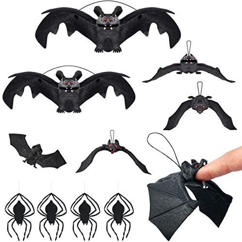 CHMMY Halloween Deko, Halloween Fledermäuse, Halloween Spinne und Transparente Linie, Realistische Halloween Hängende Deko für Geisterhaus, Horror Groß Garden, Mottoparty Zubehör für Draußen