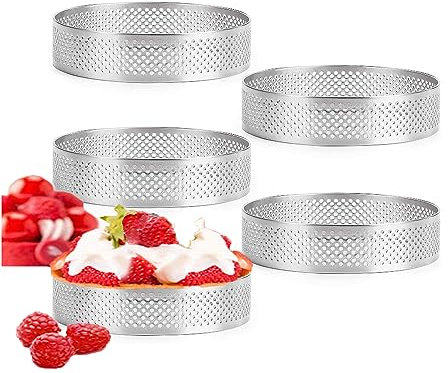 Tiamu 5Pcs Runde Tortenringe, 8cm, Perforierte Kuchenringe, Edelstahl, Antihaftbeschichtet, Mousse-Ringe, Französische Dessertringe Backringe, Tortenring Tower Pie Kuchenform Backwerkzeuge, 8cm