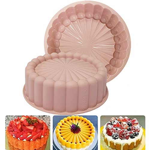 OUKEYI Moule à charlotte en silicone de 20,3 cm – Moule rond anti-adhésif en silicone réutilisable pour la cuisson de gâteaux sablés aux fraises, cheesecake, brownie, tarte (rose)