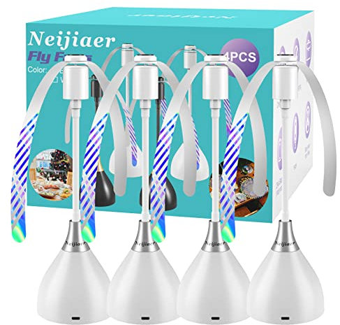 Neijiaer 4er Fliegenwedler, USB C Fliegenabwehr mit Schalter | Automatischer & biegbarer Fliegenvertreiber mit Haken | Soft-Stop | Fliegen, Mücken und Wespen dauerhaft vertreiben - Weiß