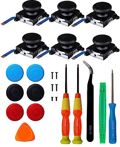 SOSS GAMING® 2024 6-Pack Joystick Thumbstick Replacement Kit for all Nintendo Switch and Switch Lite Controllers - Fix & Repair Your Analog Joy-Con Thumb Stick with all Necessary Tools Included