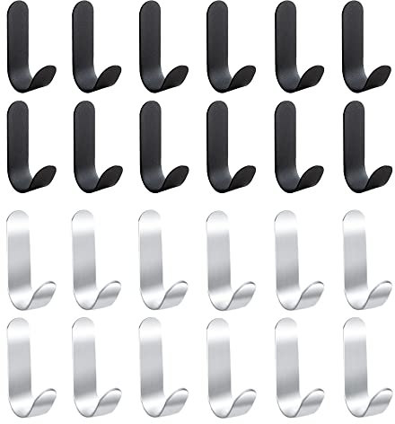 Belvanr Ganchos de Pared Autoadhesivos 24 Piezas Ganchos Adhesivos para Pared Ganchos Autoadhesivos Ganchos Adhesivos de Acero Inoxidable Perchero Negro Pared Ganchos Pequeños para Baño,Cocina